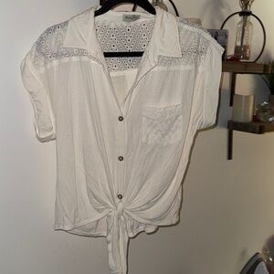 Koi White Eyelet Pattern Top